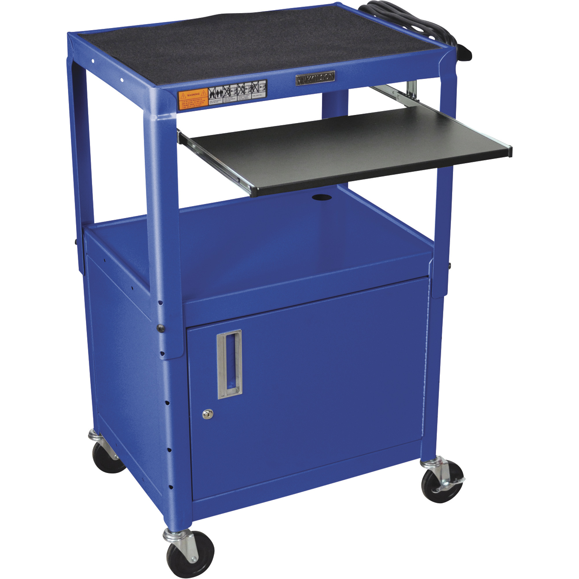 Luxor Adjustable Height Steel Cart with Locking Cabinet, 400-Lb. Capacity, Royal Blue, Model# AVJ42KBC-RB